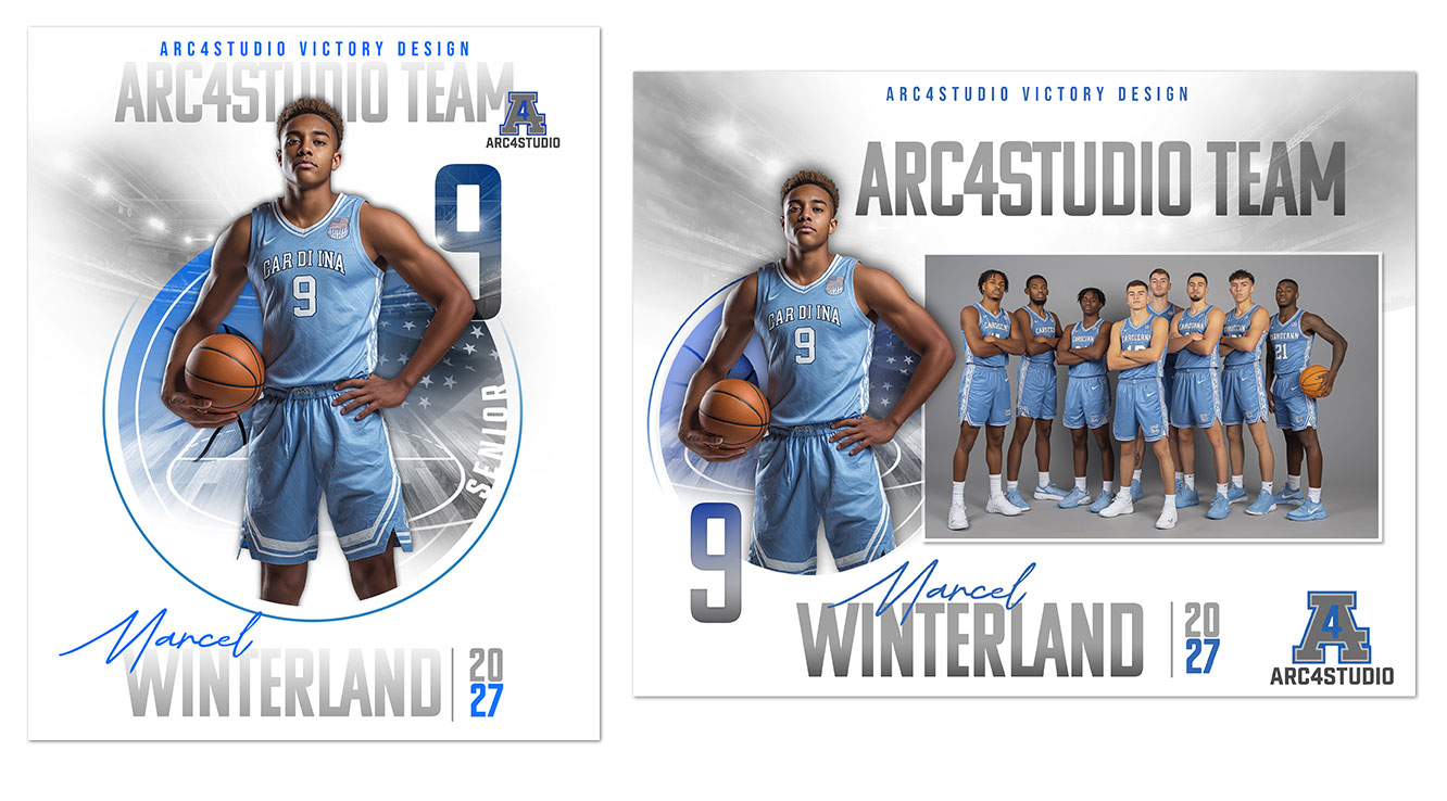 VICTORY Basketball individual athlete Photoshop template with customizable team colors