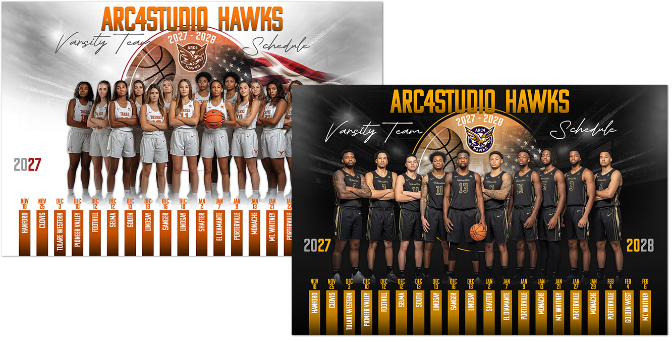 VICTORY Basketball team photography and season schedule Photoshop templates