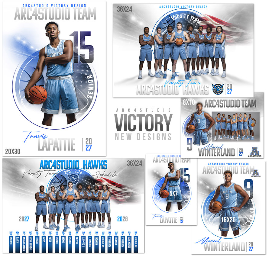 Complete VICTORY Basketball Photoshop template series for school and sports photography
