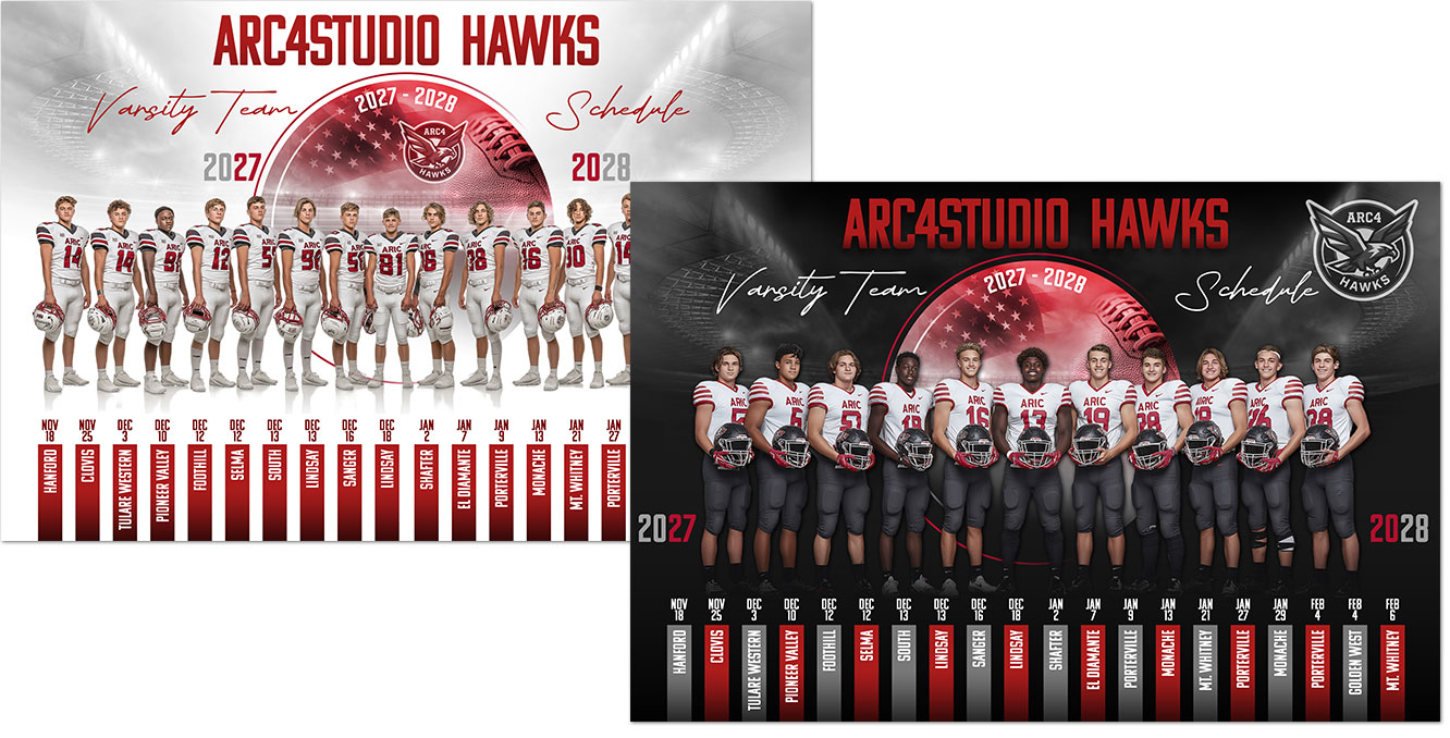 VICTORY Football team photography and season schedule Photoshop templates