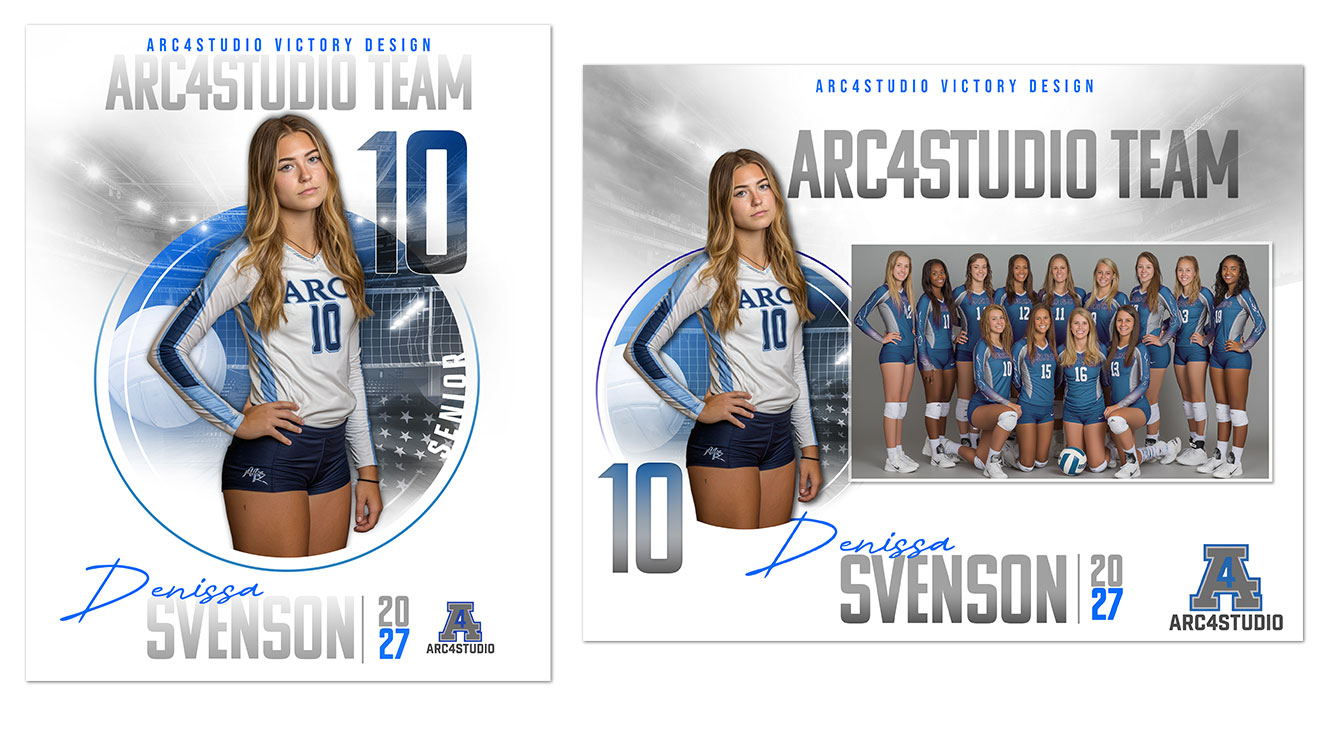 VICTORY Volleyball individual athlete Photoshop template with customizable team colors