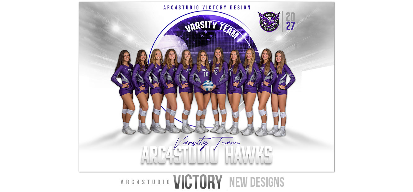 VICTORY Volleyball sports photography template with white and dark background options