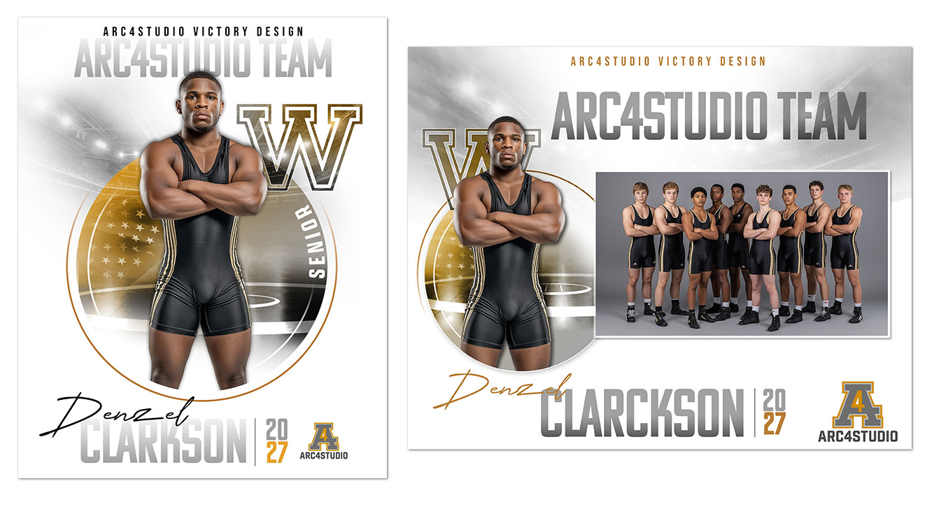 VICTORY Wrestling individual athlete Photoshop template with customizable team colors