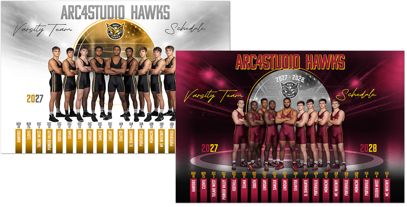 VICTORY Wrestling team photography and season schedule Photoshop templates