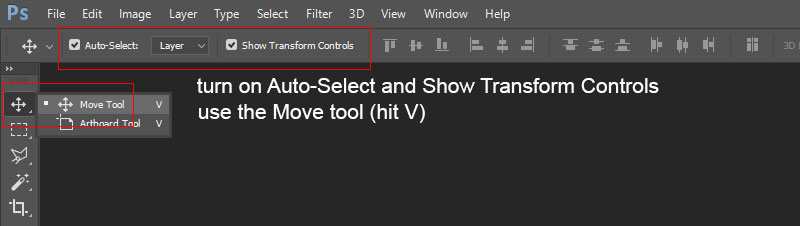 Use the Move tool and have Auto Select on