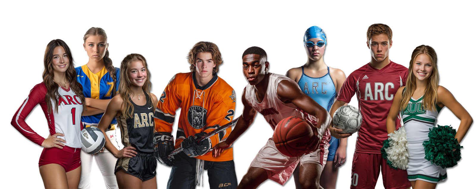 Seasonal sports athletes used in professional sports photography templates